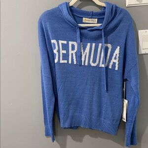 Ocean Drive Women's Cowl Neck Sweater in Blue with 'BERMUDA' Print